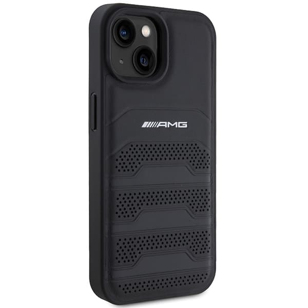 AMG AMHCP15MGSEBK iPhone 15 Plus / 14 Plus 6,7" sort/sort hårdt cover i læder med prægede linjer