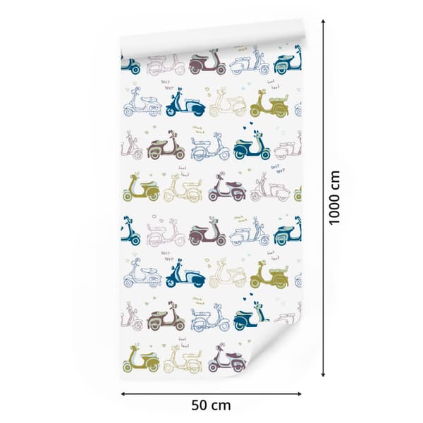Retro Scooter-tapet för vardagsrum och sovrum 50x1000 cm