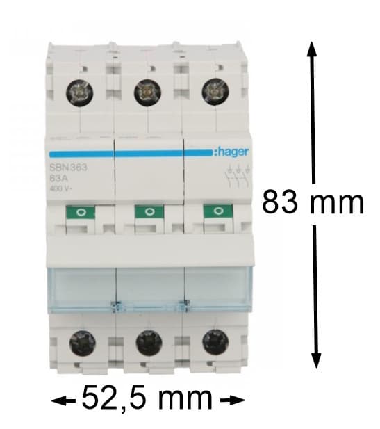 Afbryder Modulær afbryder 3P 63A 400V AC IP20 HAGER
