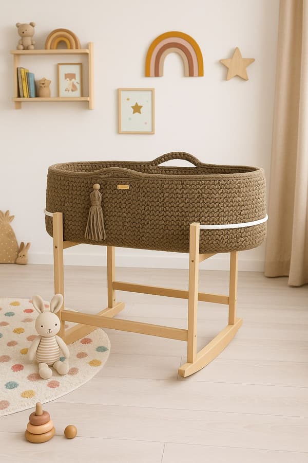 BOHO Håndlavet Moses-kurv med vugge - Mokka