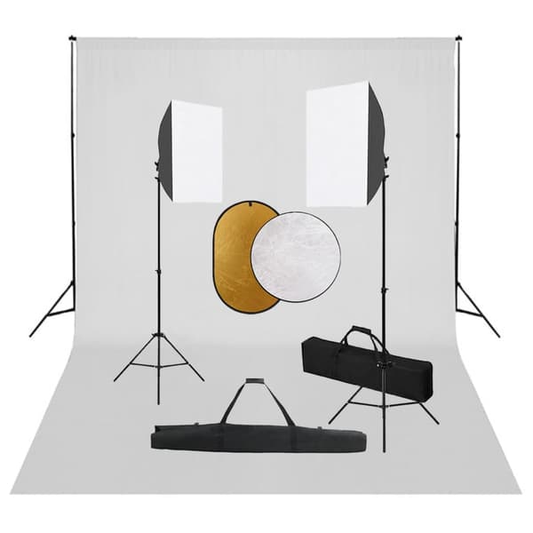 vidaXL Studio Kit med softbox, baggrund og reflektorer