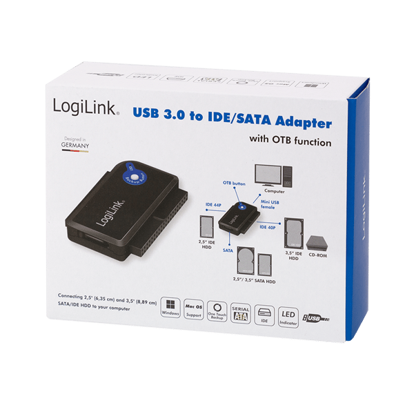 USB 3.0 SATA IDE til HDD 2,5” 3,5” CD DVD Adapter LogiLink OTB Connection
