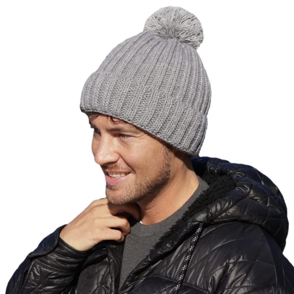 Jack - ljusgrå herrhatt, randig, manschett och pompom