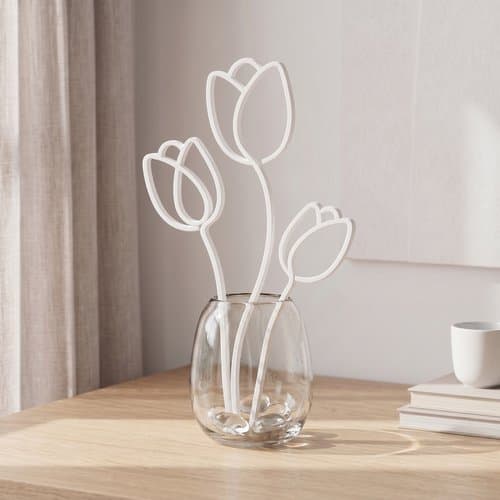 Sæt med 3 dekorative hvide tulipaner til vaser, moderne design