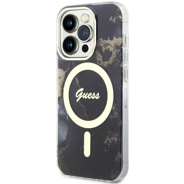 Guess Golden Marble MagSafe-etui til iPhone 14 Pro Max, sort
