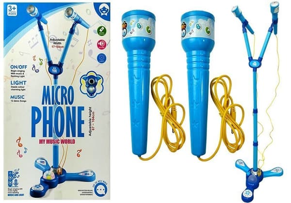 Mikrofoner Karaoke Set för Barn Blå Batteridriven Stativ