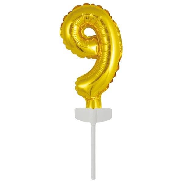 Mini folieballong nummer 9 guld 7x12cm