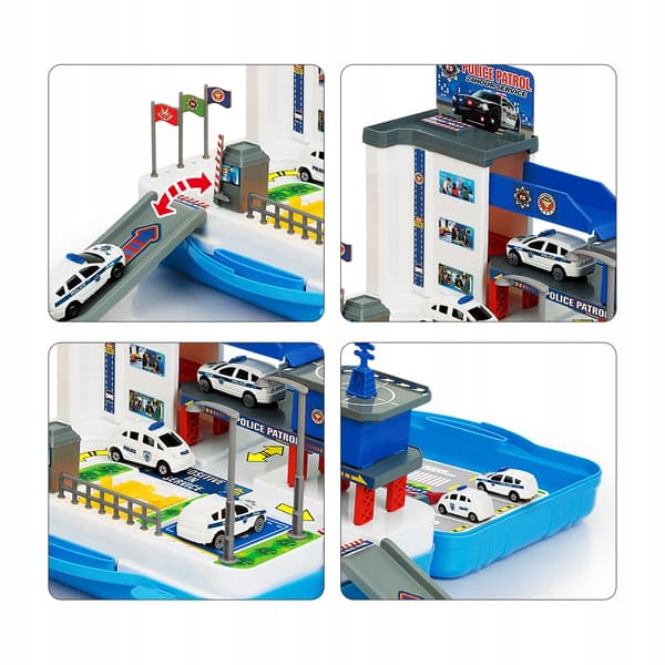 Polisparkering, resväska, garage, polisbil med 40 element