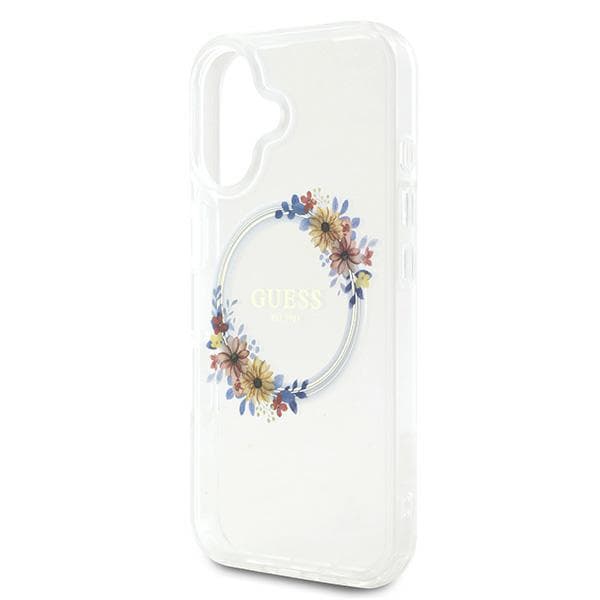 Guess IML Blomsterkrans MagSafe-etui til iPhone 16 Plus, Klar