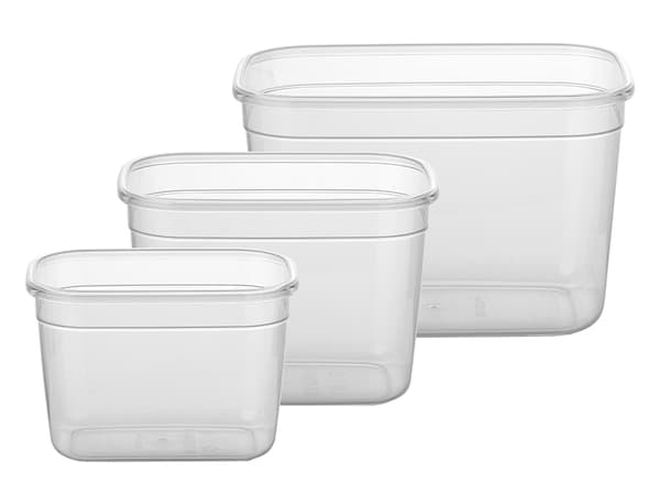Rektangulära plastmatbehållare, set med 3, 800 ml, 1,3 l, 2,3 l
