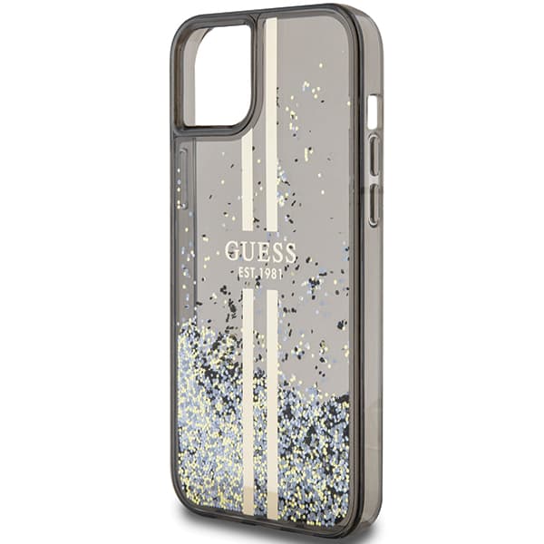 Guess Liquid Glitter Gold Stripes cover til iPhone 15 Plus, sort