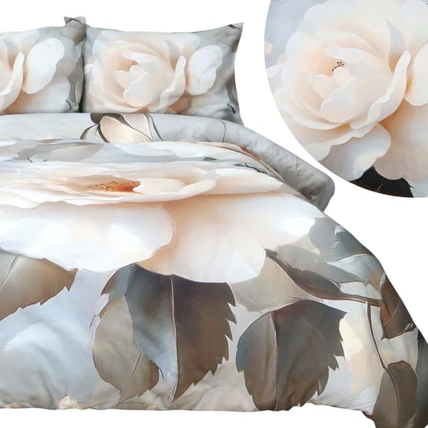 Bäddset 140x200 BOMULL SATIN digitaltryck blommor vit ros