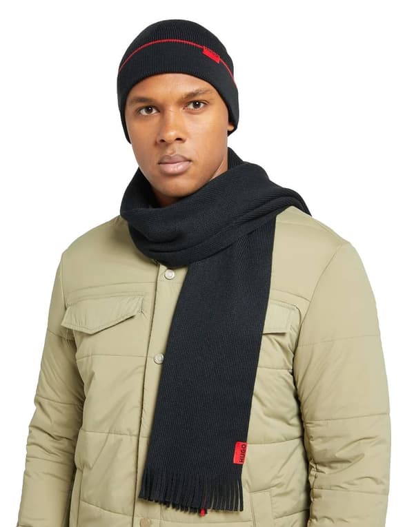 HUGO BOSS herr vintermössa + halsduk svart set