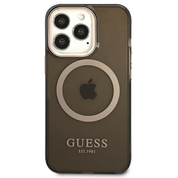 Guess Gold Outline Translucent MagSafe-etui til iPhone 13 Pro / 13, sort