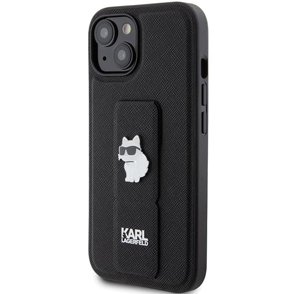 Karl Lagerfeld Gripstand Saffiano Choupette Pins-etui til iPhone 15 Plus, sort