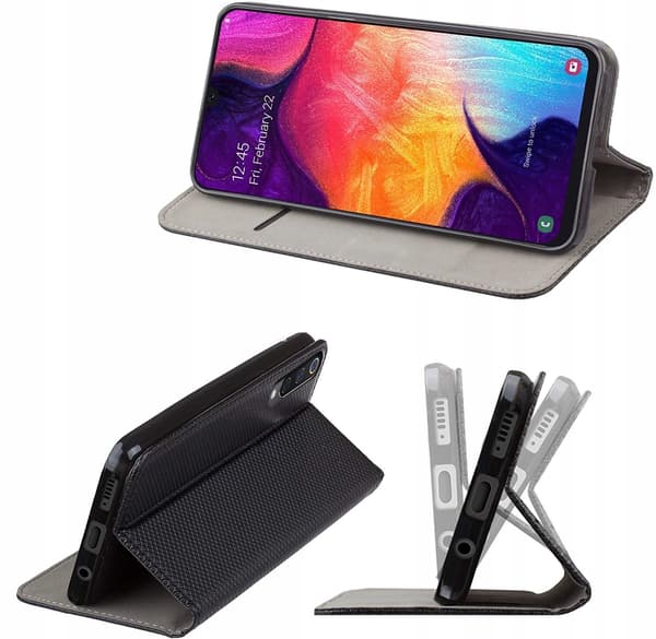 Flip-cover til Samsung Galaxy A50 sort + 9H GLAS