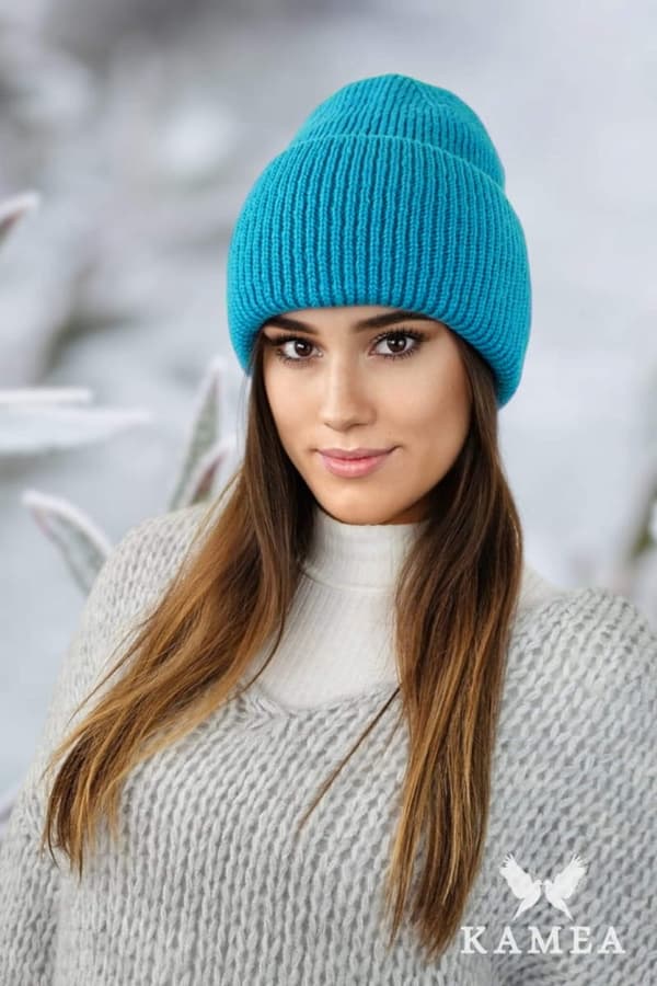 ALMA vinterfluffy hue med striber, turkis farve