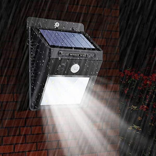 Solcellsdriven LED-lampa med rörelse- och skymningssensor, solcellsdriven, kallvit utomhusbelysning för panelmontering