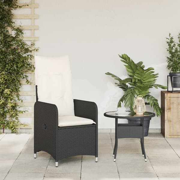 vidaXL havestol med hynder, sort polyrattan