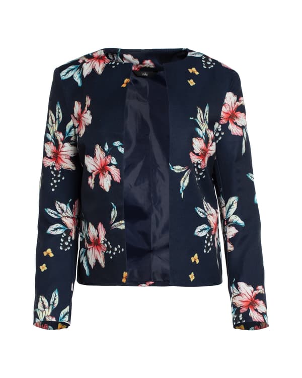 Kort marinblå blommig jacka 40