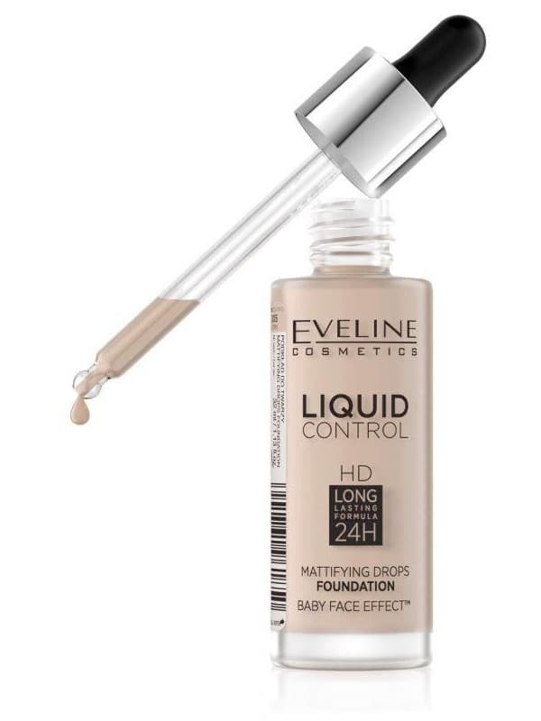 Eveline Liquid HD Drops Mattifying Face Foundation - 01 PORCELAIN 30ml