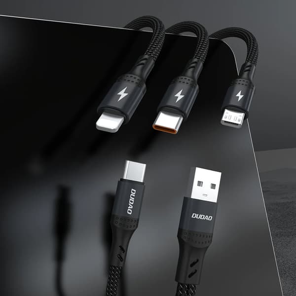 USB-A USB-C till Lightning USB-C MicroUSB 66W multifunktionskabel - Svart