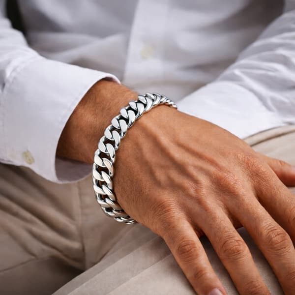 TJOCKT SILVER Herrarmband SILVER pr.925 SOLID 9mm DIAMANTSATT Italienskt