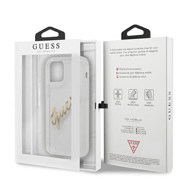 Guess Vintage Script Gold cover til iPhone 12 Pro Max, Gennemsigtig