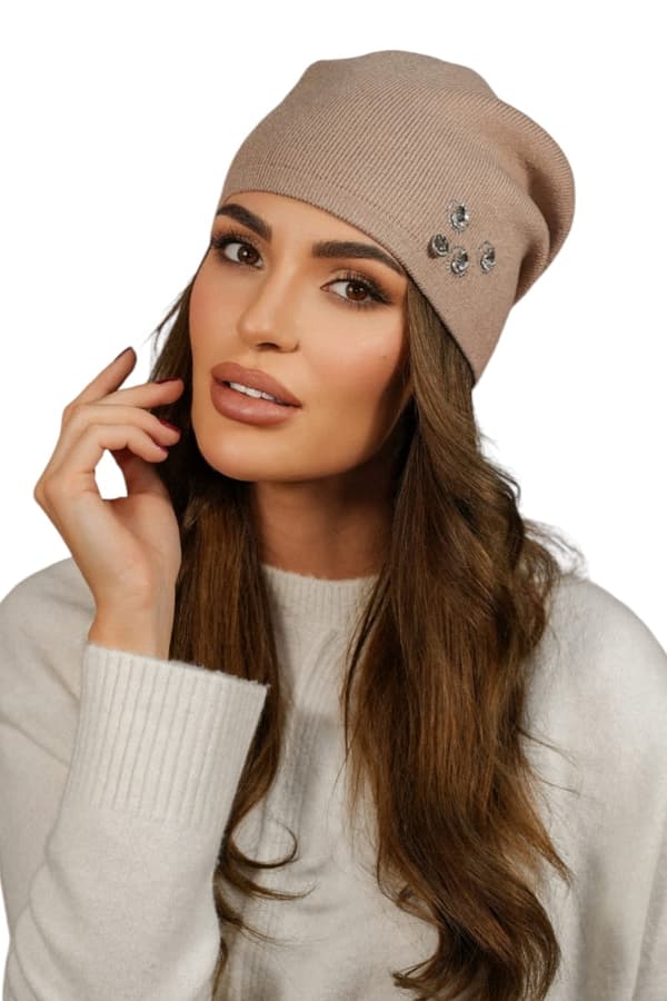 Damehat med zirkonornamentik, efterår-vinter, mørk beige farve, Kamea-Marcus