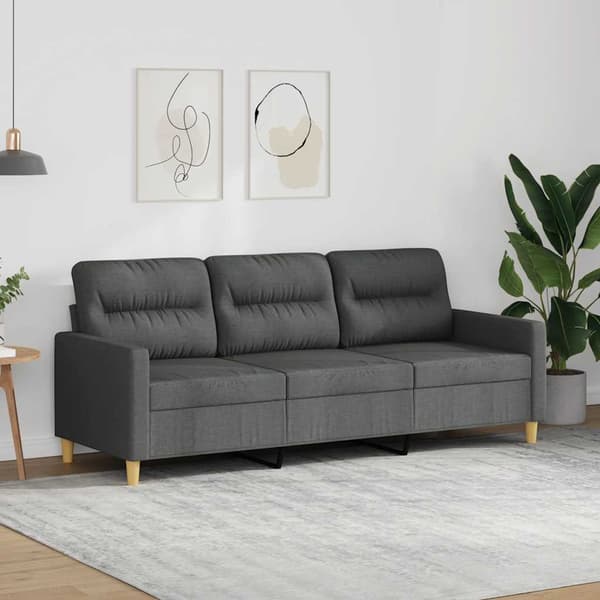 vidaXL 3-sitssoffa, mörkgrå, 180 cm, klädd i tyg