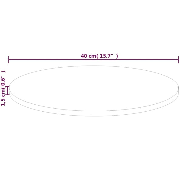 vidaXL rund bordplade, Ø40x1,5 cm, råt egetræ