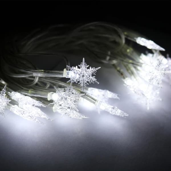 Juletræslys 20 LED snefnugformede, hvide, strømforsynet