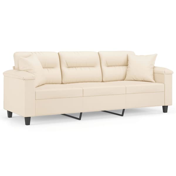 vidaXL 3-sitssoffa med kuddar, beige, 180 cm, mikrofiber