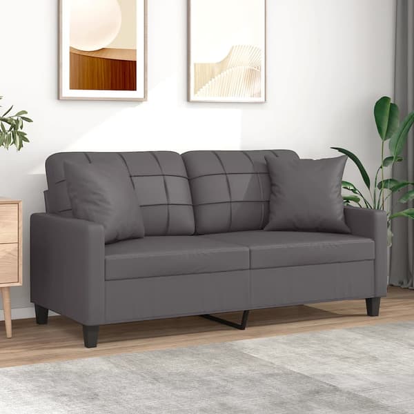 vidaXL 2-sitssoffa med kuddar, grå, 140 cm, konstläder