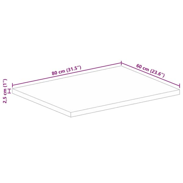 vidaXL bordplade 80x60x2,5 cm rektangulær ru mangotræ