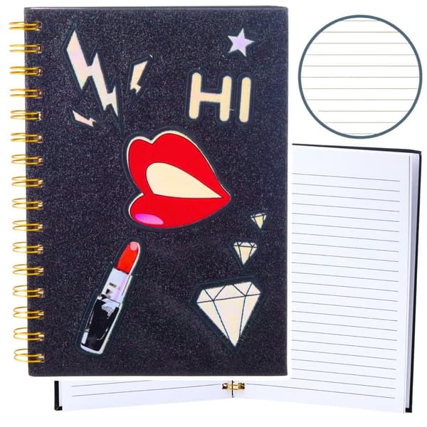 Notesbog A5/80K linje glitter sort