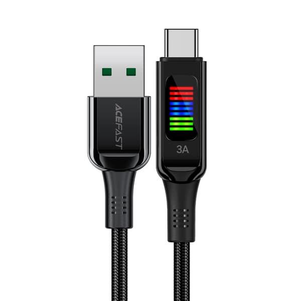 USB-A - USB-C 60W kabel med display 1,2m sort