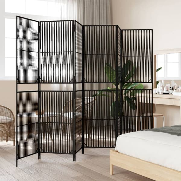 vidaXL 6-paneelinen sermi, musta, polyrottinki
