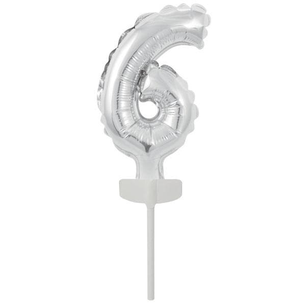Mini folieballong nummer 6 silver 7x12cm