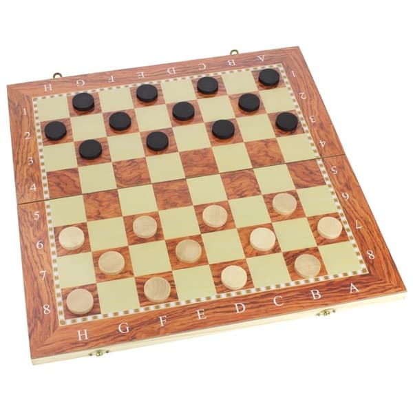 Klassiskt träschack 3-i-1-brädspel dam backgammon 48x48 cm
