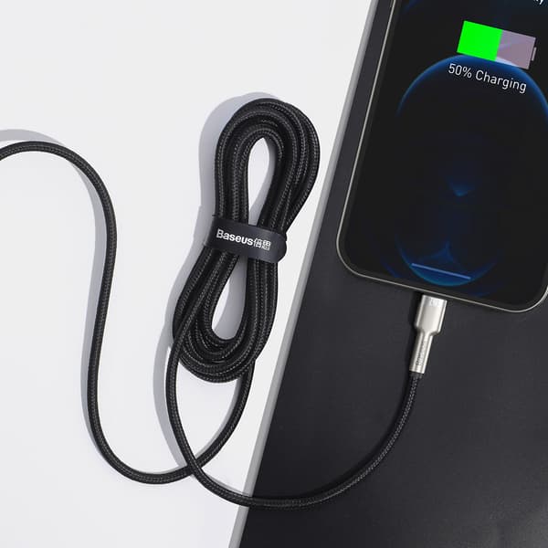 Cafule-serien Metal Data USB-A - iPhone Lightning 2.4A 1m-kabel - Svart