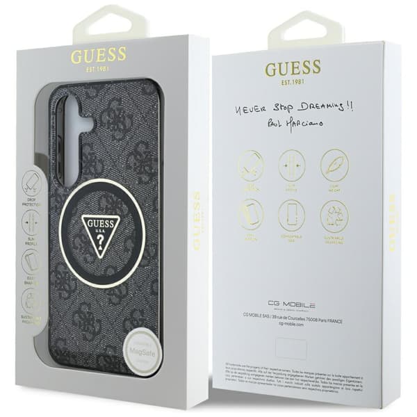 Guess 4G Glitter Triangle Buttons MagSafe-etui til Galaxy S25+ Plus, sort