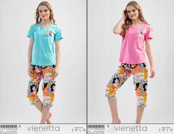 Vienetta Dampyjamas Bomull M 38 40 3/4 Byxor