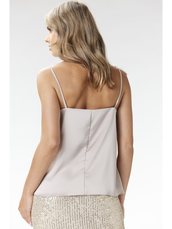 Satin top med V-hals og stropper - beige M