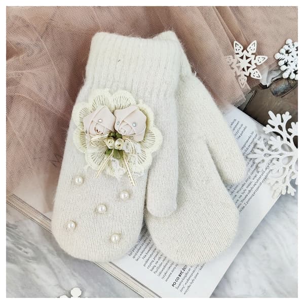 SØDE BLOMSTER- OG PERLEHANDSKER CREME REK130