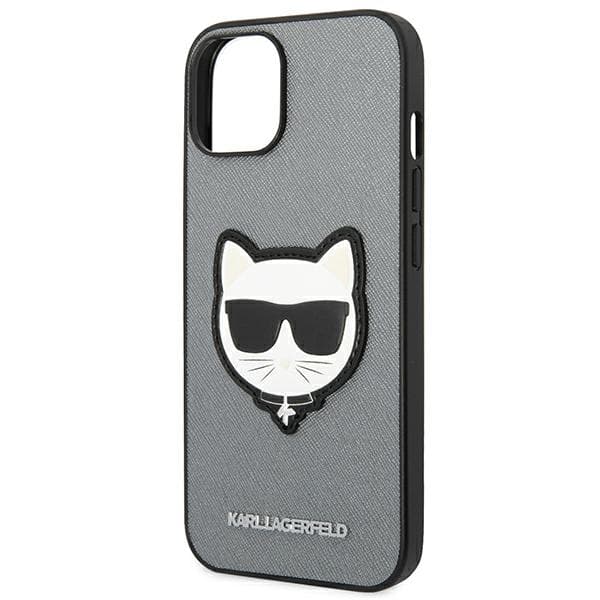 Karl Lagerfeld Saffiano Choupette Head Patch-etui til iPhone 14 Plus, sølv