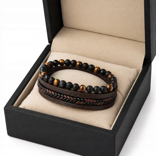 HERRLÄDERARMBAND MED PÄRLOR FLÄTAT LÄDER GÅVA TILL MÄN
