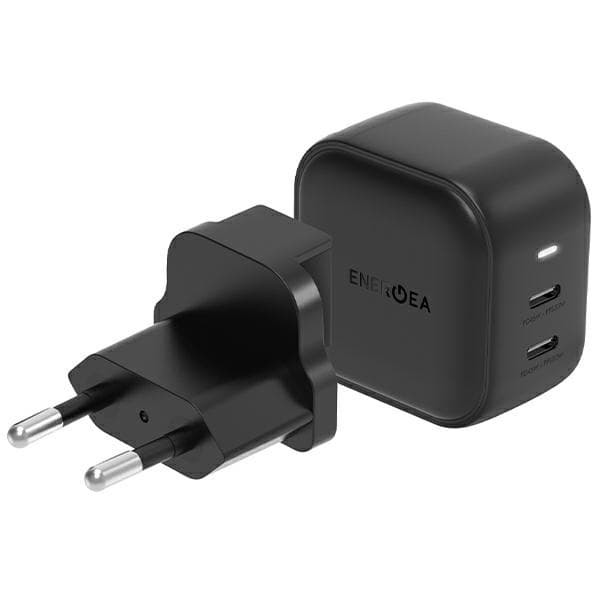 ENERGEA 2xUSB-C PD-PPS 45W2C sort/sort US+EU Travelite GAN45