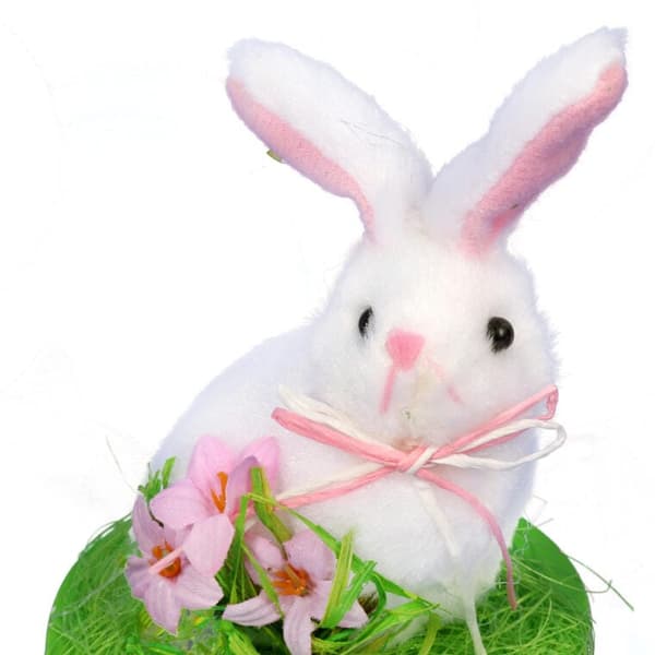 KANIN MED BLOMSTER PÅSKEPYNT 12CM LYSErød