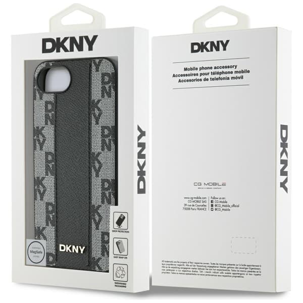 DKNY MagSafe-etui i læder med ternet monogrammønster til iPhone 16e, sort